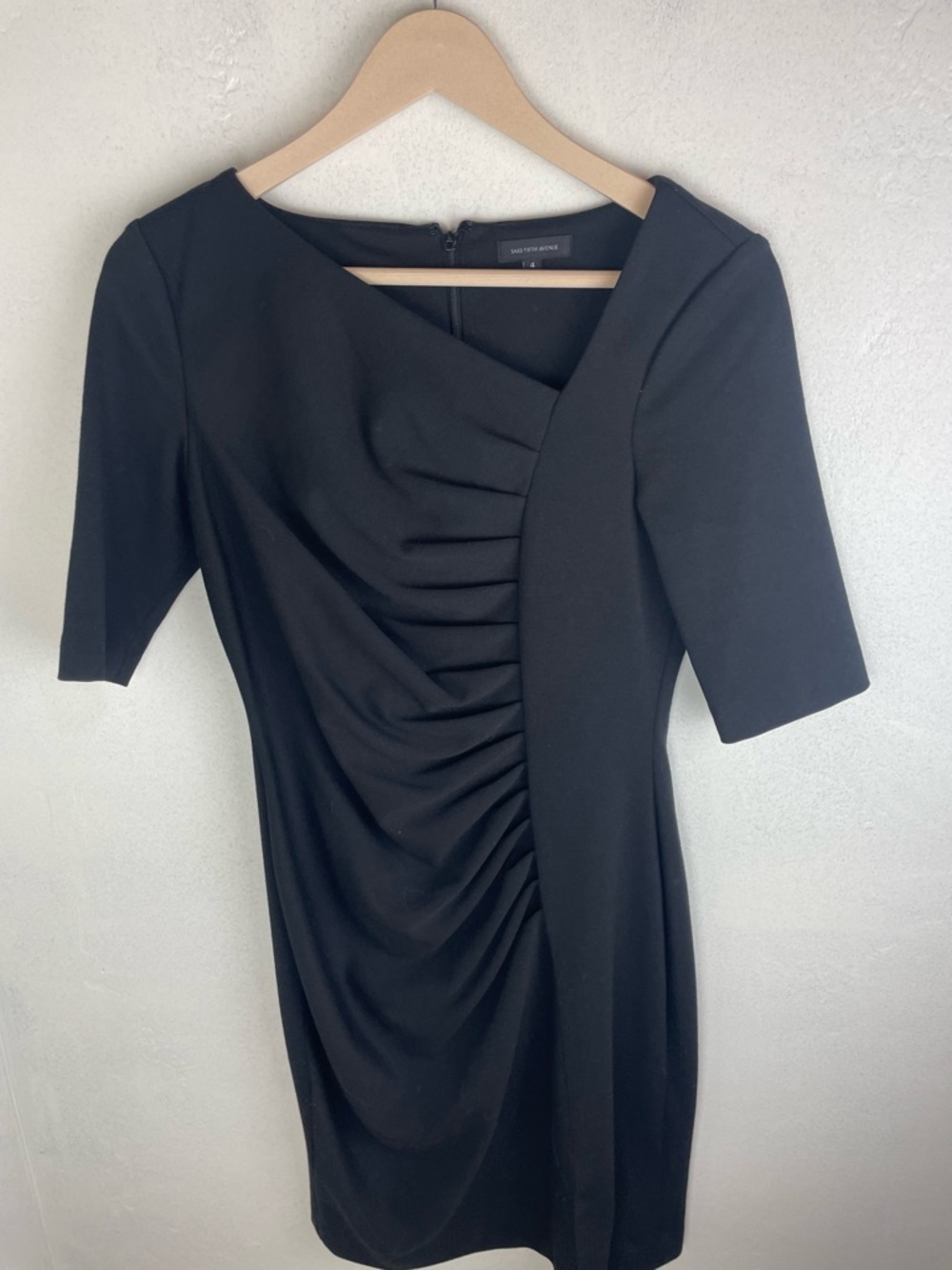 Saks Fifth Avenue Black Ruched Midi Dress
